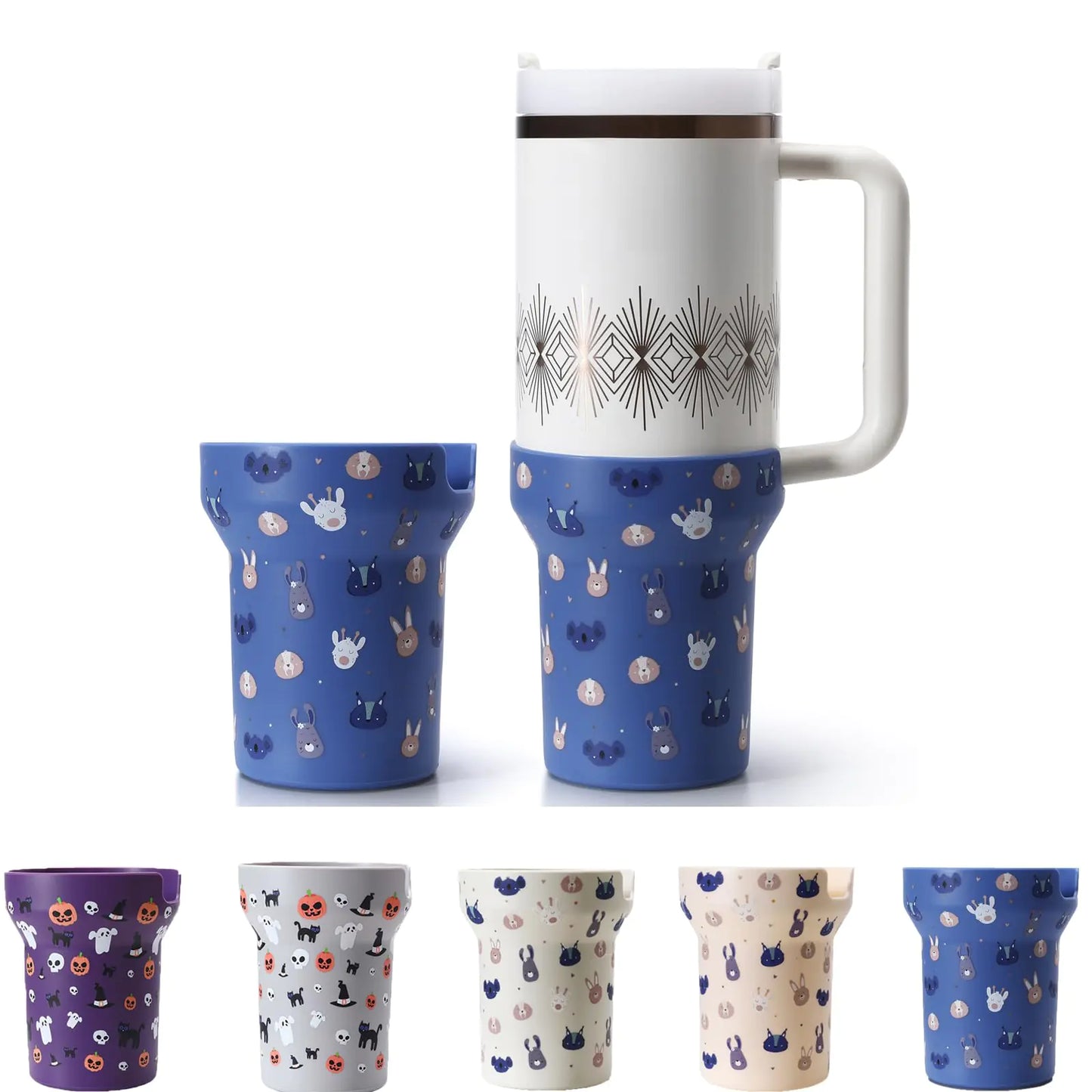 Style Loft Collection Silicone Boot for Stanley Animal Print Protector Sleeve Accessories for Stanley Quencher H2.0 FlowState Tumbler 40oz / Stanley Adventure Quencher Tumbler 40oz (Animal Blue)