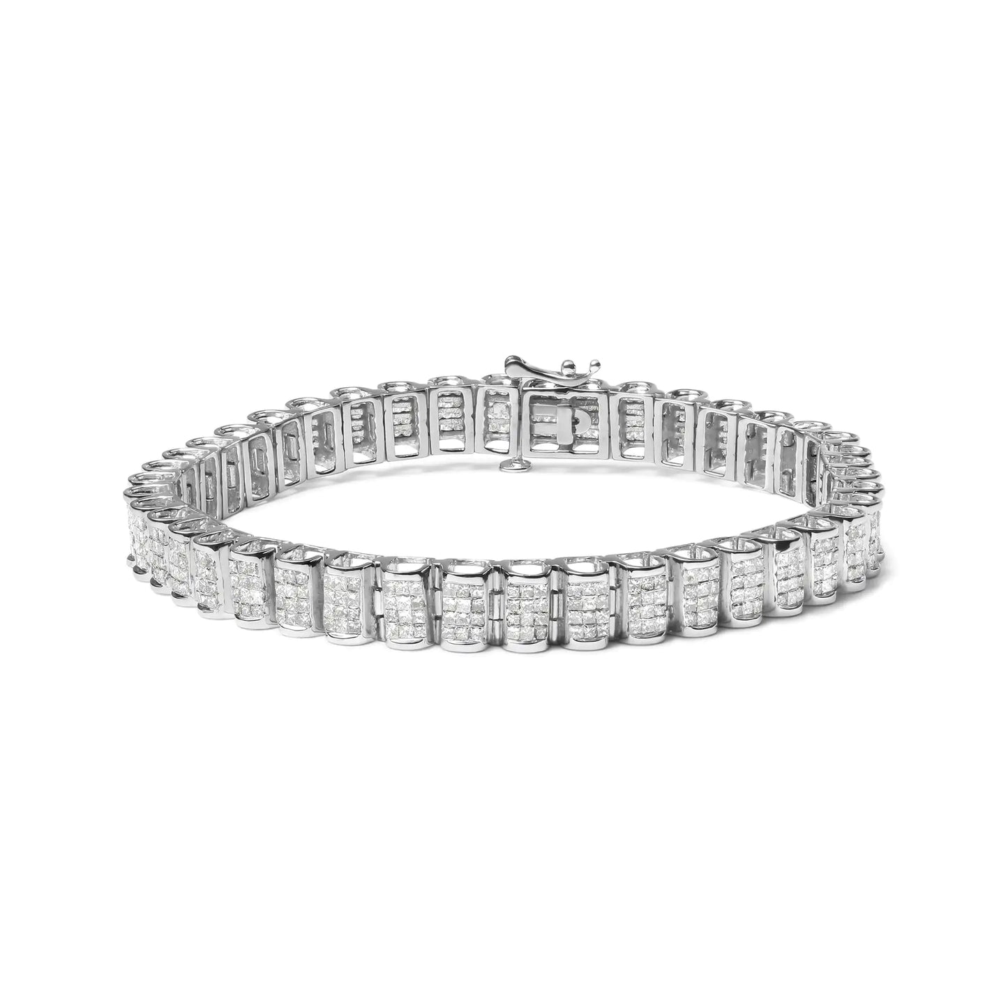 Style Loft Collection 14K Gold 5.00 Ctw Square Princess Cut White Diamond Rectangular Invisible Set Link Tennis Bracelet (H-I Color, SI2-I1 Clarity) - 7.25” Inches