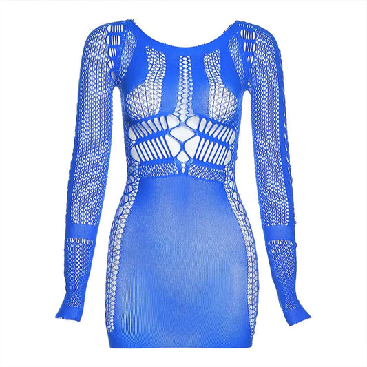 Style Loft Collection Way Too Much For You To Handle Slim Fit Long Sleeve Fishnet Dress