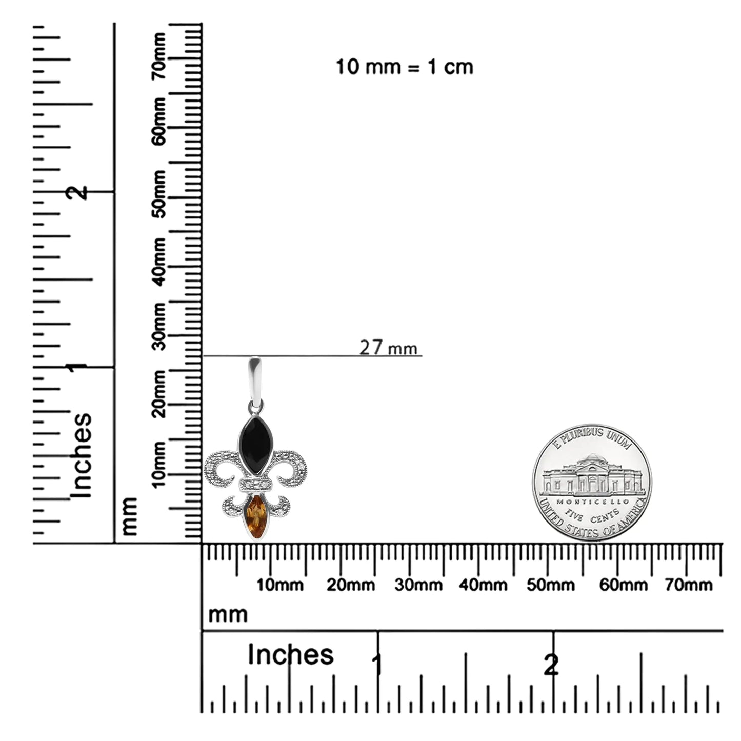 Style Loft Collection Fleur De Lis .925 Sterling Silver Marquise Cut Onyx and Citrine with Diamond Accent Drop Stud Earrings (H-I Color, SI1-SI2 Clarity)