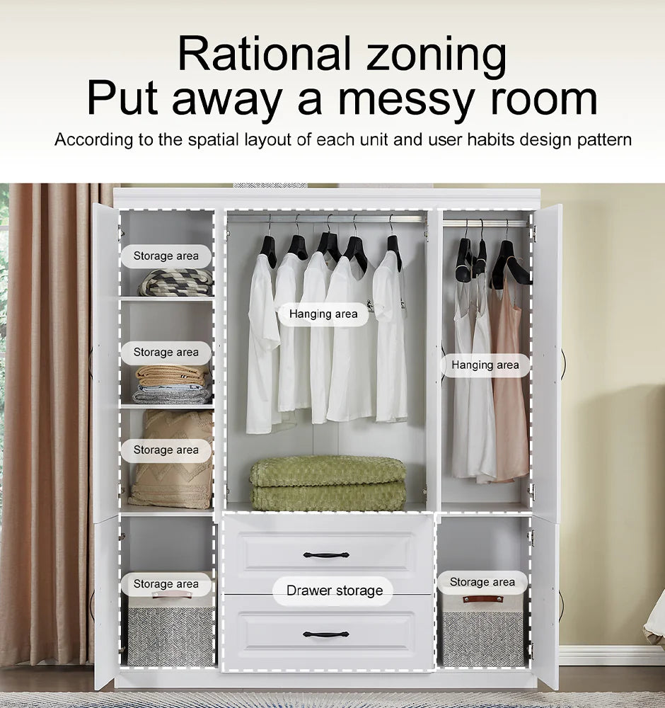 Style Loft Collection 74" H White Solid Wood Freestanding Wardrobe Closet
