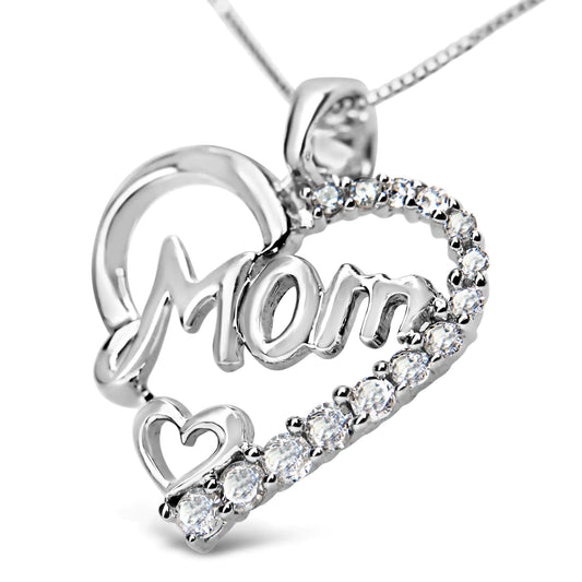 Style Loft Collection Mom Heart Pendant .925 Sterling Silver 1/4 Ctw Round Diamond 18" Necklace (I-J Color, I3 Clarity)