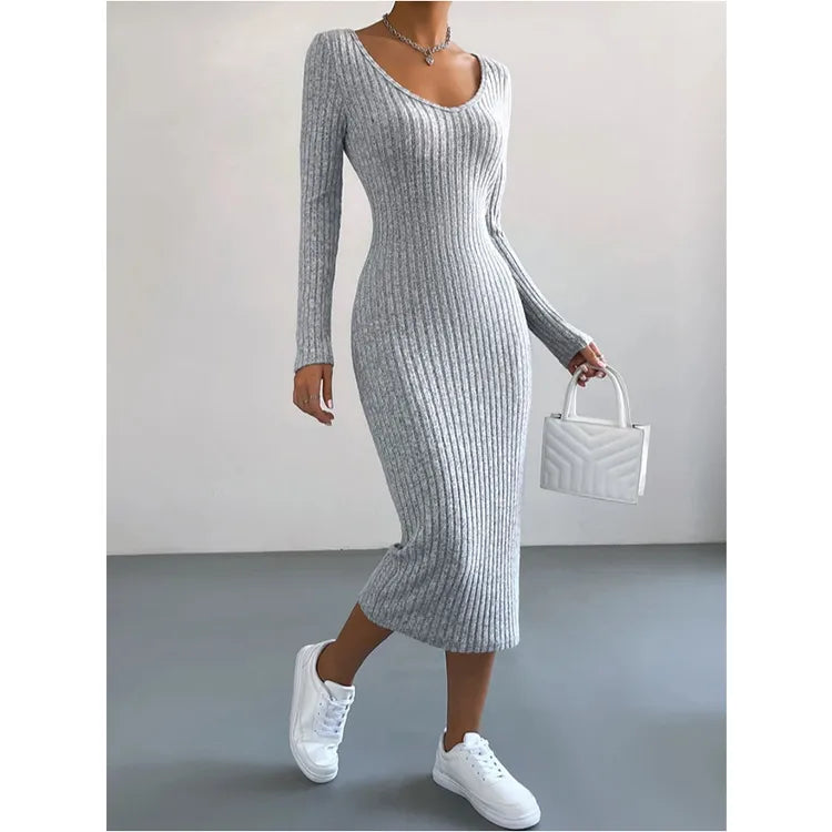 Style Loft Collection Lakefront Cabin Getaway Knitted U-neck Long-Sleeved Dress
