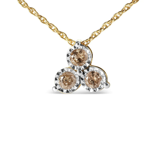 Style Loft Collection Trio Stone 14K Yellow Gold Plated .925 Sterling Silver 1/4 Ctw Diamond 18" Pendant Necklace (J-K Color, I1-I2 Clarity)