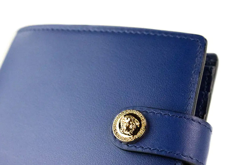 Style Loft Collection x Versace Navy Blue Compact Leather Medusa Snap Bifold Wallet