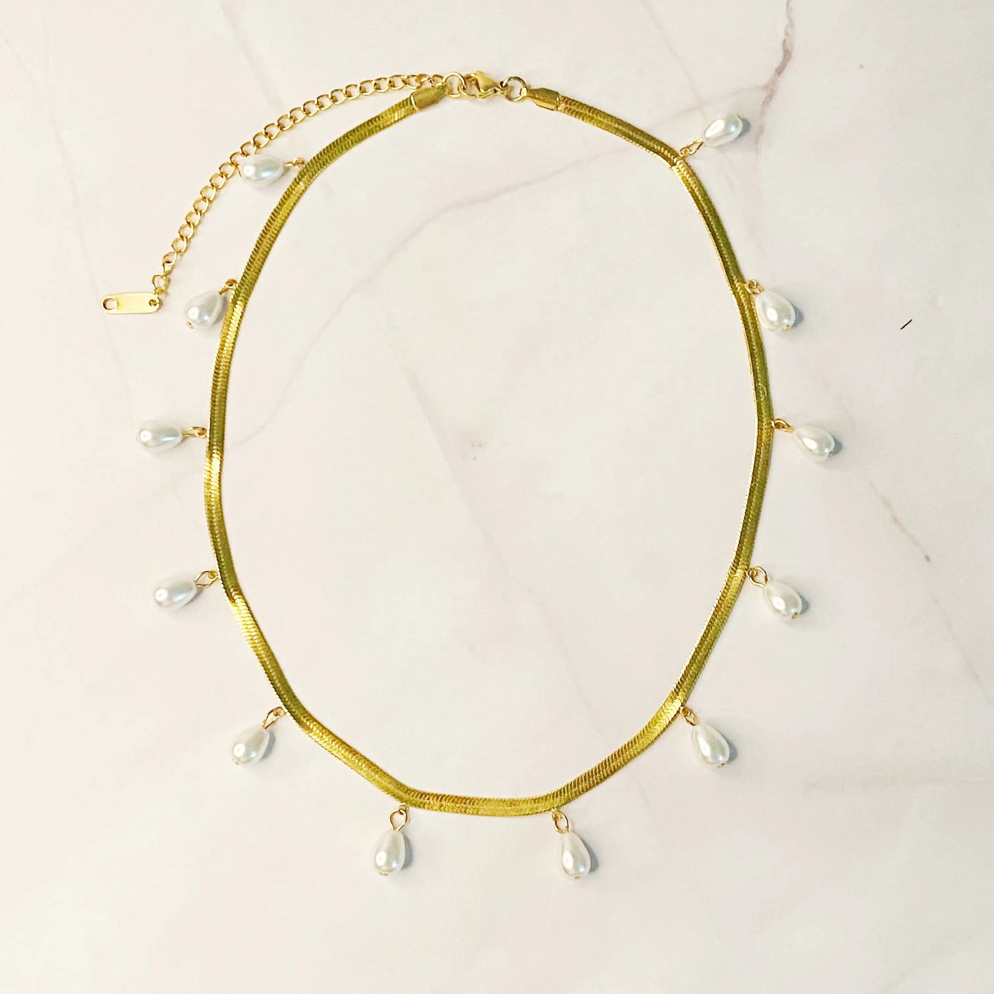 Style Loft Collection 18kt Pearl Drop Herringbone Necklace