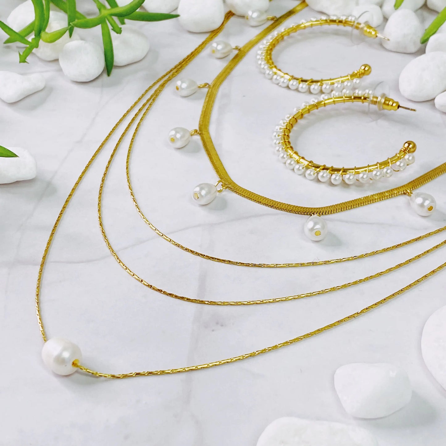 Style Loft Collection 18kt Pearl Drop Herringbone Necklace