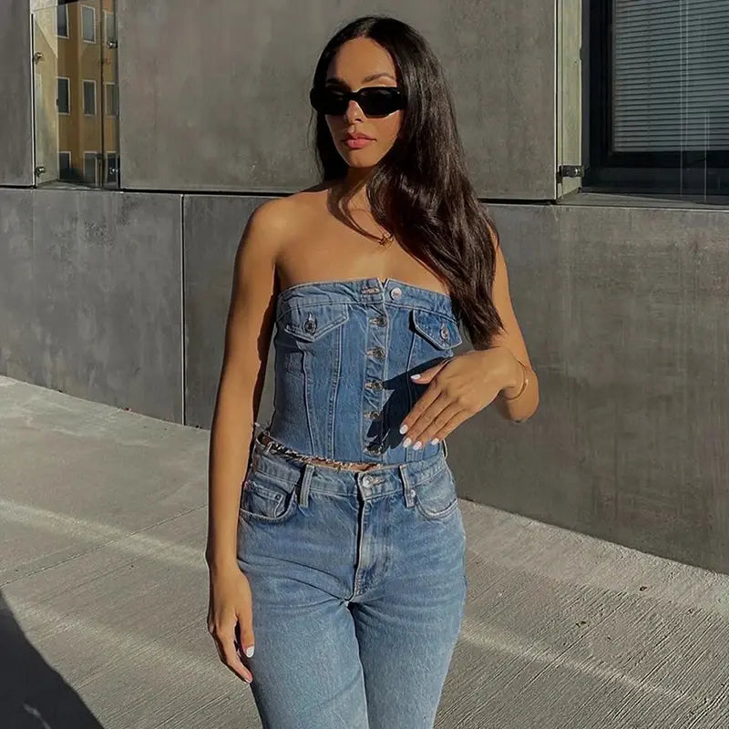 Style Loft Collection Denim Button Vest