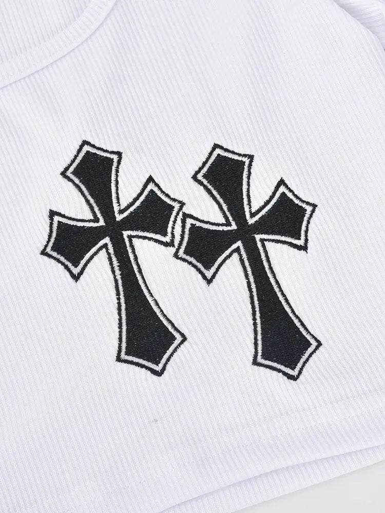 Style Loft Collection Double Cross Embroidered Crop Top