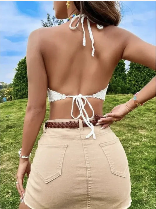 Style Loft Collection Embroidered Knit Halterneck Crop Top