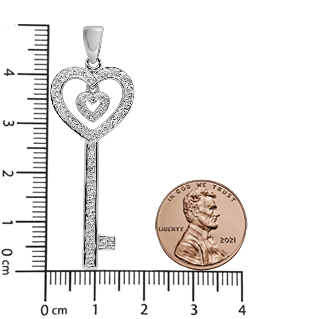 Style Loft Collection Double Heart & Key .925 Sterling Silver 1/5 Ctw Round-Cut Diamond 18" Pendant Necklace (I-J Color, I3 Clarity)