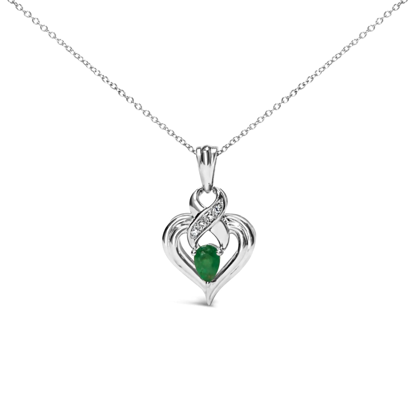 Style Loft Collection Pear Emerald and Diamond Accent Heart .925 Sterling Silver 6x4mm Pendant Necklace (H-I Color, SI1-SI2 Clarity) - 18 Inches