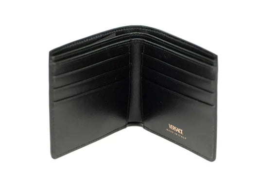 Style Loft Collection x Versace Black Leather Gold Medusa Chain Logo Bifold Wallet