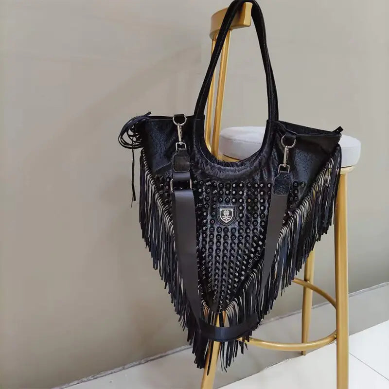 Style Loft Collection Black Diamond Tassel Shoulder Bag