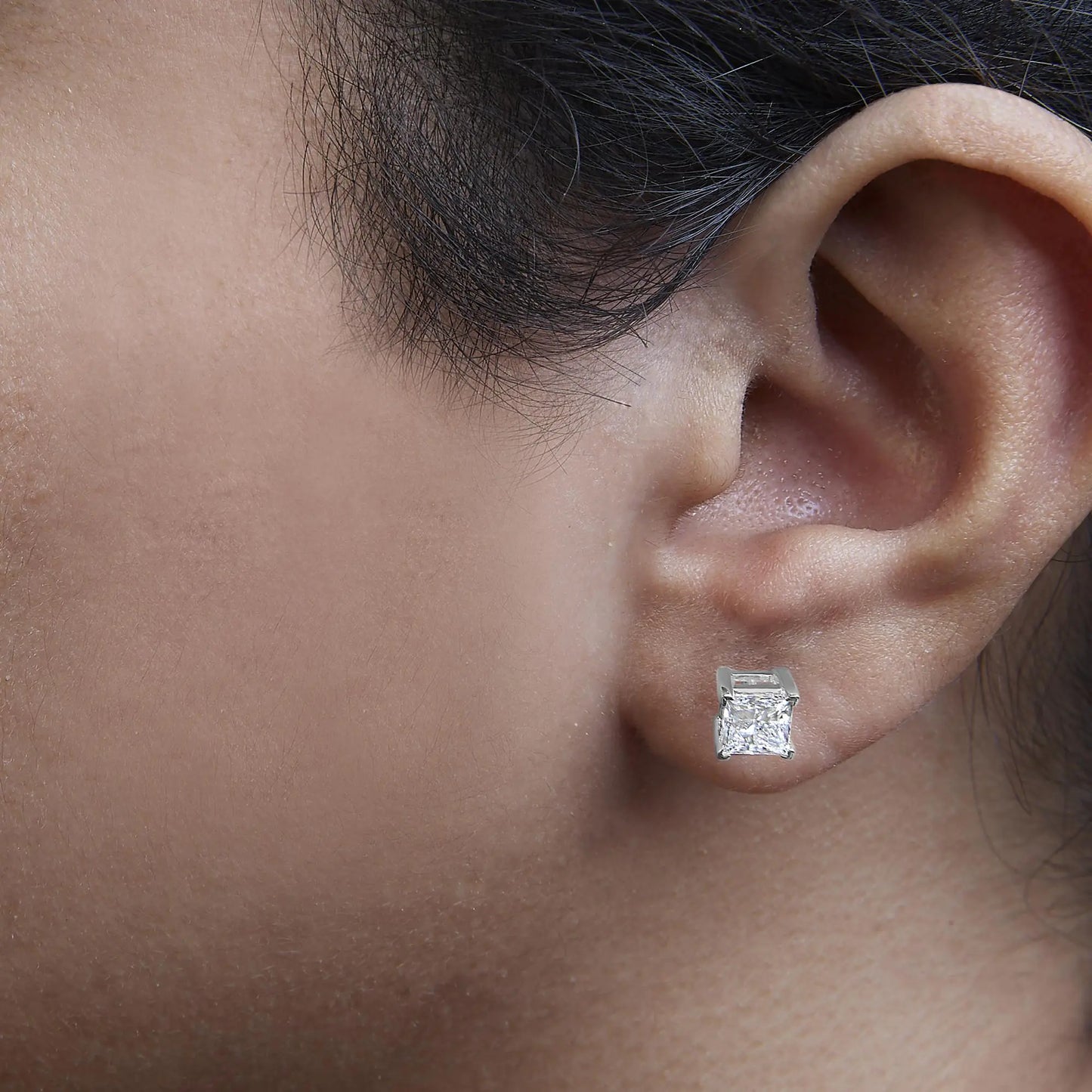 Style Loft Collection 14K White Gold Princess Cut Lab-Grown Diamond Solitaire Stud Earrings (F-G Color, VS2-SI1 Clarity)