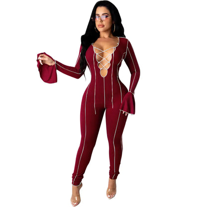 Style Loft Collection Lace Front Bell Sleeve Jumpsuit