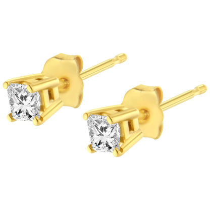 Style Loft Collection Princess-Cut Square Near Colorless Diamond 10K Yellow Gold 3/4 Ctw Classic 4-Prong Solitaire Stud Earrings (J-K Color, I2-I3 Clarity)