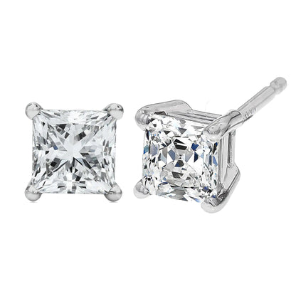 Style Loft Collection 14K White Gold Princess Cut Lab-Grown Diamond Solitaire Stud Earrings (F-G Color, VS2-SI1 Clarity)