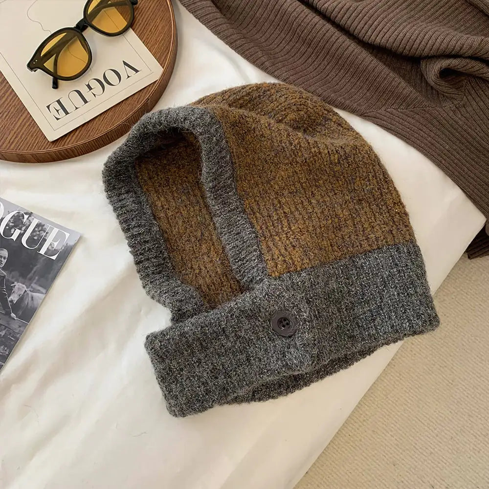 Style Loft Collection Button Up Wool Cap and Neck Warmer