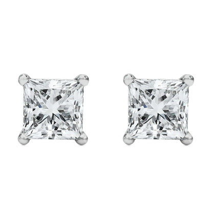Style Loft Collection 14K White Gold Princess Cut Lab-Grown Diamond Solitaire Stud Earrings (F-G Color, VS2-SI1 Clarity)