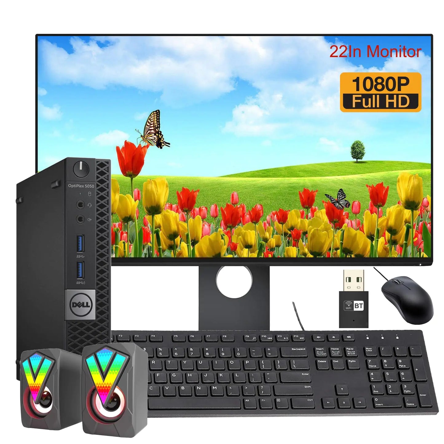 Style Loft Collection x Dell OptiPlex 5050 Mini Desktop Computer with 22" FHD Monitor Bundle PC Set Intel Core i5-7500T Processor 2.7-3.3GHz 16GB RAM 512GB SSD DP Cable RGB Keyboard Mouse Windows 10Pro (Renewed)
