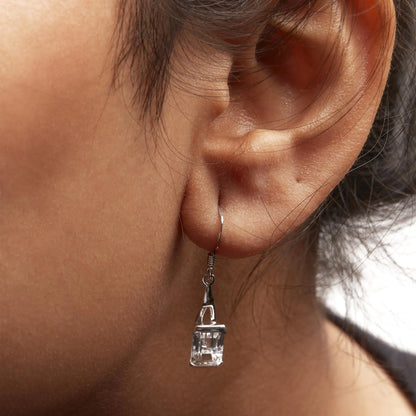 Style Loft Collection Emerald Cut White Topaz .925 Sterling Silver 3.0 Ctw Solitaire Dangle Earring - AAA Quality