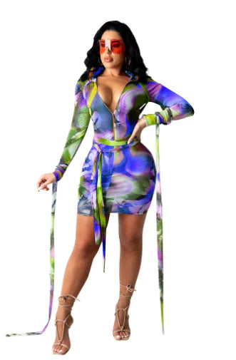 Style Loft Collection Printed Mesh See-Through Dress