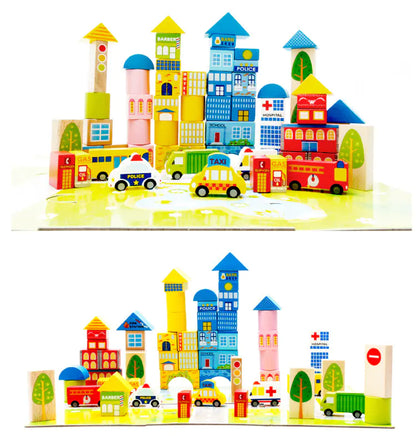 Style Loft Collection KidStyle 62-Piece City Traffic Wooden Building Blocks Set