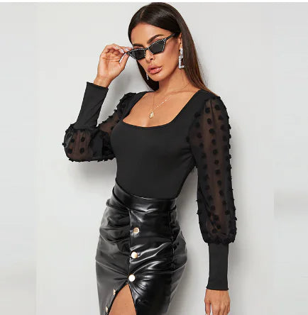 Style Loft Collection Sexy Can I Mesh Long Sleeve Bodysuit