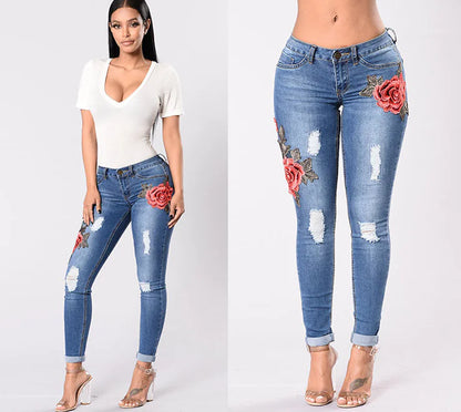 Style Loft Collection Floral Blossoms Embroidered Stretch Denim Pants