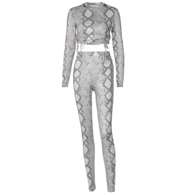 Style Loft Collection Diamondback Snakeskin Drawstring Crop Top and Pants Set