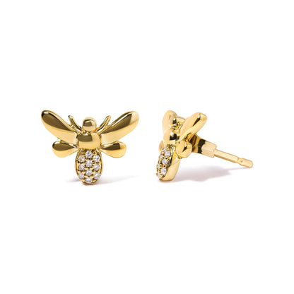 Style Loft Collection Bumble Bee 10K Yellow Gold Diamond Accented Stud Earring (H-I Color, I1-I2 Clarity)