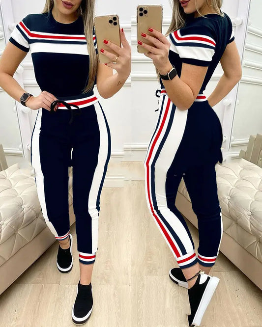Style Loft Collection British Nights Striped Top and Drawstring Pants Set