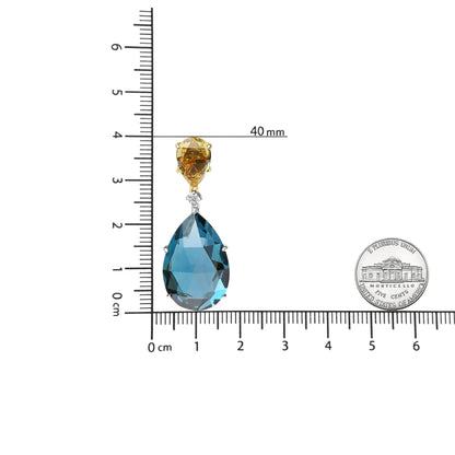 Style Loft Collection 18K White and Yellow Gold 1/5 Ctw Diamond with Pear Cut Lemon Quartz and Pear Cut London Blue Topaz Gemstone Dangle Earring (G-H Color, SI1-SI2 Clarity)