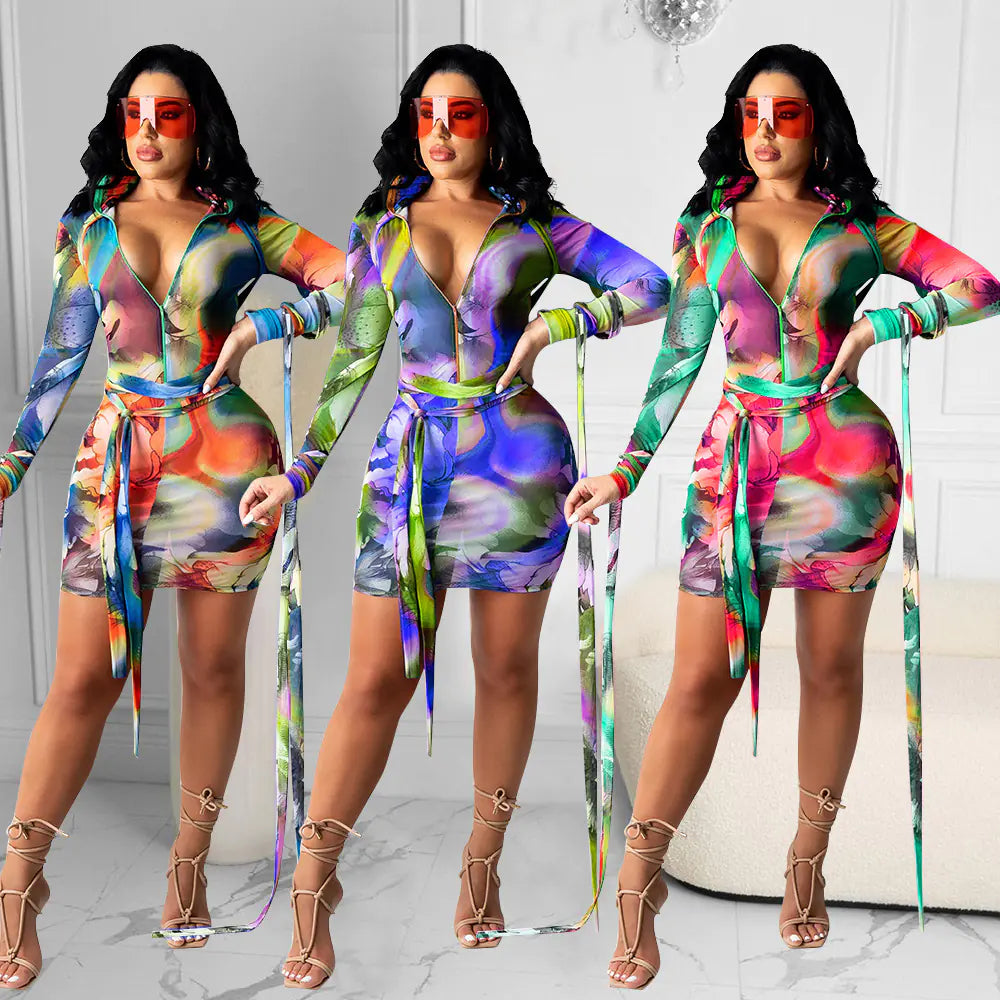 Style Loft Collection Printed Mesh See-Through Dress