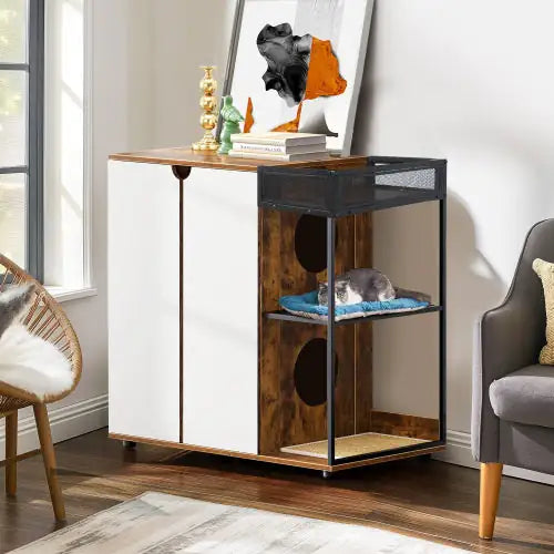 Style Loft Collection Dual Cat Litter Box Cabinet in Rustic Brown