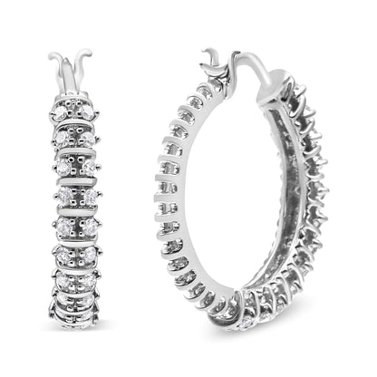 Style Loft Collection Semi Eternity Hoop 10K White Gold 1/2 Ctw Lab Grown Round Diamond 2 Row Earrings (G-H Color, SI1-SI2 Clarity)