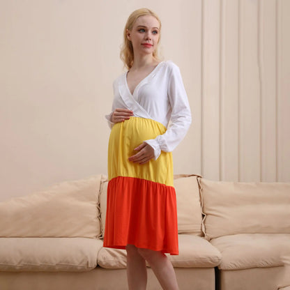 Style Loft Collection Rainbow Pop V-neck Long-Sleeve Maternity Dress