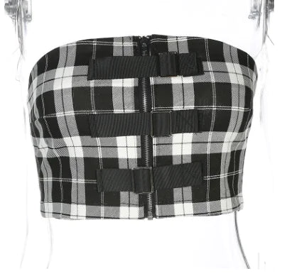 Style Loft Collection Country Club Golf and Tennis Plaid Crop Top and Pants Set