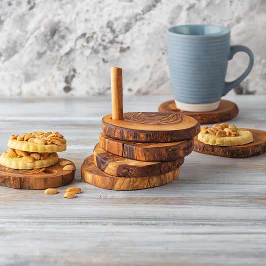 Style Loft Collection 7 Piece Olive Wood Coaster Set with Holder