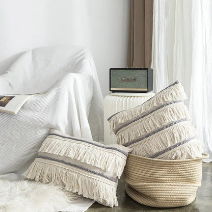 Style Loft Collection Cushioned Cotton Hemp and Tassels Pillow