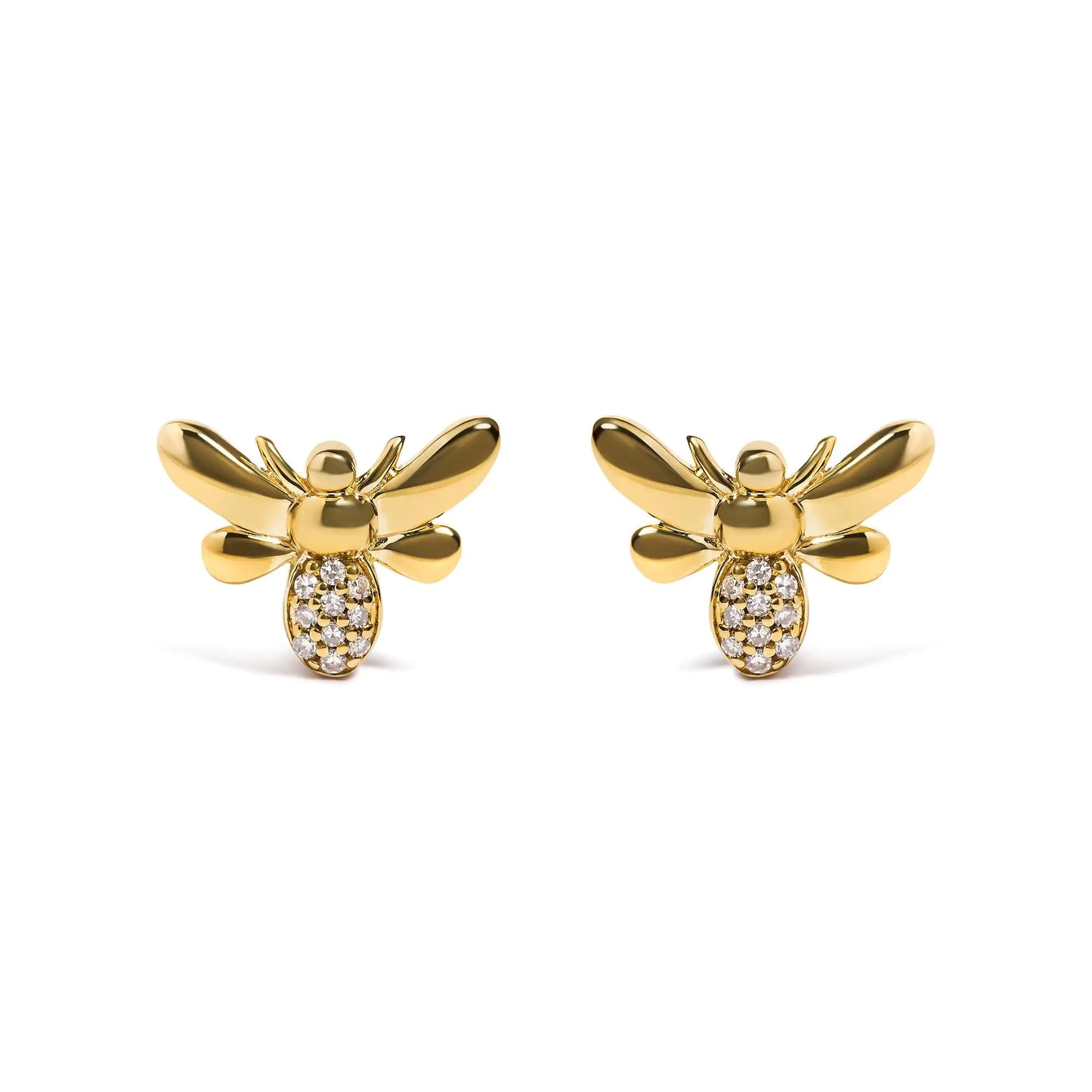 Style Loft Collection Bumble Bee 10K Yellow Gold Diamond Accented Stud Earring (H-I Color, I1-I2 Clarity)