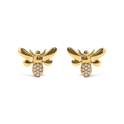 Style Loft Collection Bumble Bee 10K Yellow Gold Diamond Accented Stud Earring (H-I Color, I1-I2 Clarity)