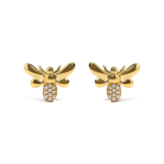 Style Loft Collection Bumble Bee 10K Yellow Gold Diamond Accented Stud Earring (H-I Color, I1-I2 Clarity)