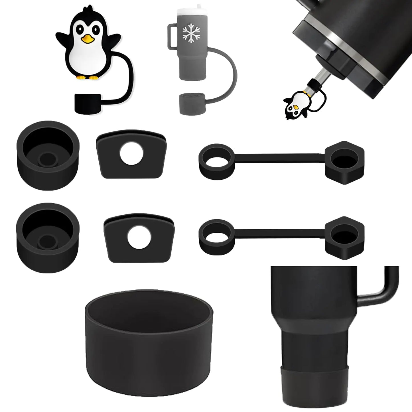 Style Loft Collection Stanley Cup Accessories Including 6Pcs Silicone Spill Proof Stopper 2Pcs Stanley Straw Cover Caps For 10mm Straw 2Pcs Stanley Cup Boots For Stanley 40 oz Tumbler Cute Stanley Straw Topper (Black)