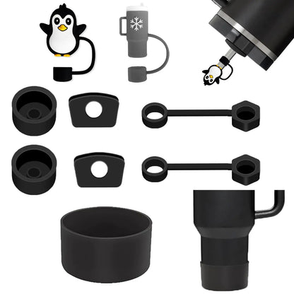 Style Loft Collection Stanley Cup Accessories Including 6Pcs Silicone Spill Proof Stopper 2Pcs Stanley Straw Cover Caps For 10mm Straw 2Pcs Stanley Cup Boots For Stanley 40 oz Tumbler Cute Stanley Straw Topper (Black)