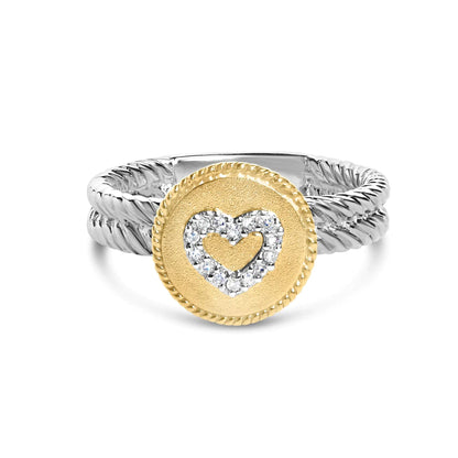 Style Loft Collection Heart Ring 18K Yellow Gold Plated .925 Sterling Silver Diamond with Satin Finish (I-J Color, SI1-SI2 Clarity)