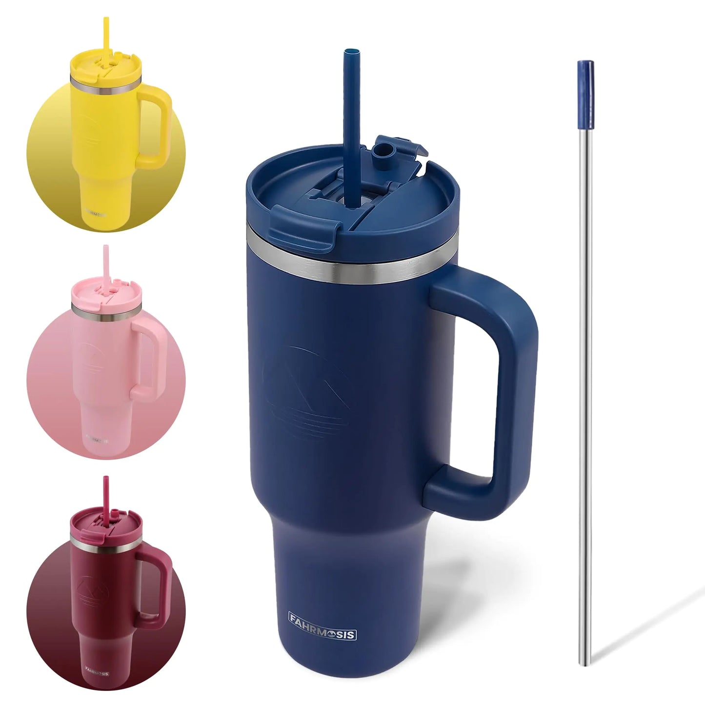 Style Loft Collection 40 Oz Tumbler with Handle and Straw | Stainless Steel Vacuum Insulated Tumbler for Hot & Cold Drinks | Double Insulated Tumbler Reusable Water Bottle with Straw - Navy Blue