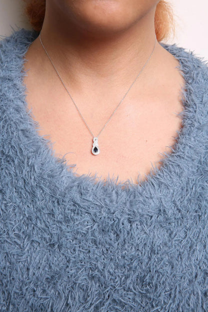 Style Loft Collection .925 Sterling Silver 6x4mm Pear Sapphire and Diamond Accent Infinity Drop 18" Pendant Necklace (H-I Color, SI1-SI2 Clarity)