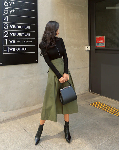 Style Loft Collection Vita Army Green Mid-Length Skirt